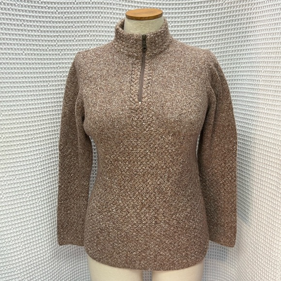 Christopher & Banks Ladies Cotton/acrylic/poly 1/4 Zip sweater. Tan Tweed. EUC - Picture 1 of 8